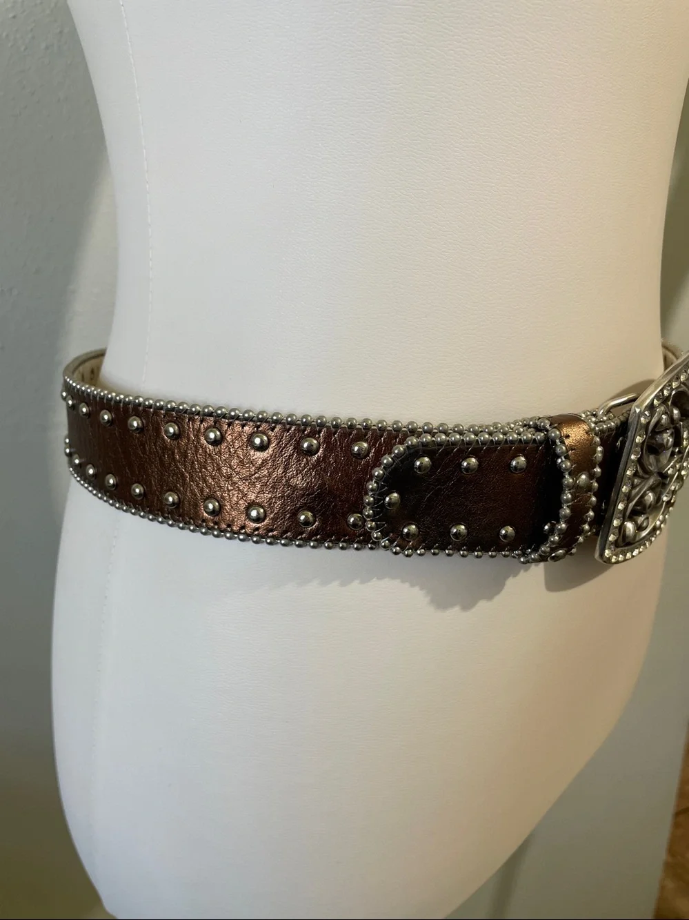 Western Boho Vintage Brown Studded Leather Small Belt Ornate Buckle FoxyGoods